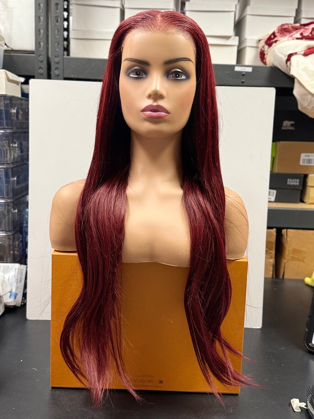 Wiggins 100% Human Hair Wig Cherry Cola Red Long Straight 26" NWT